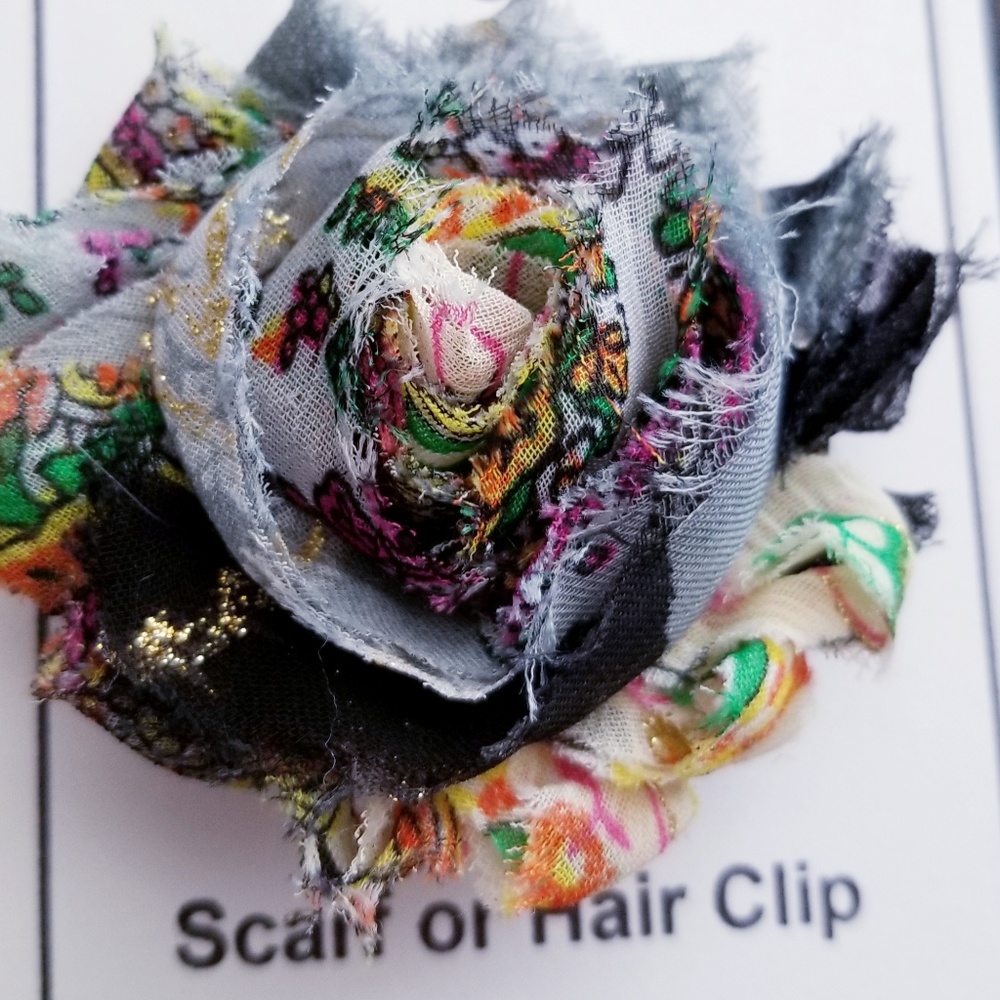 Shabby Rose Flower Scarf Clip or Hair Clip black
